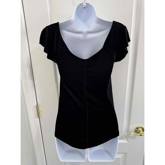 Free People Black Short Puff Sleeves Sweetheart Neck Fitted Top Womens Top S/M - Picture 3 of 16